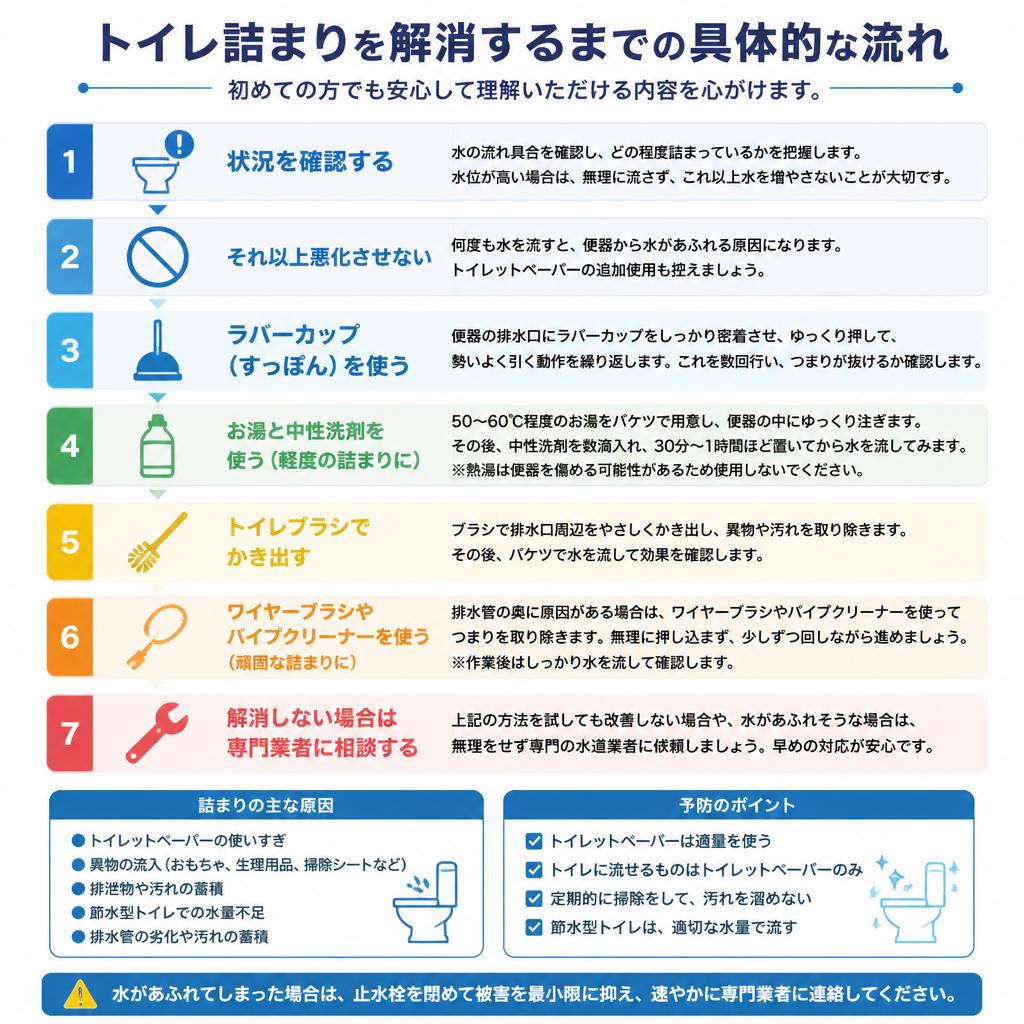 トイレ詰まり解消の流れ