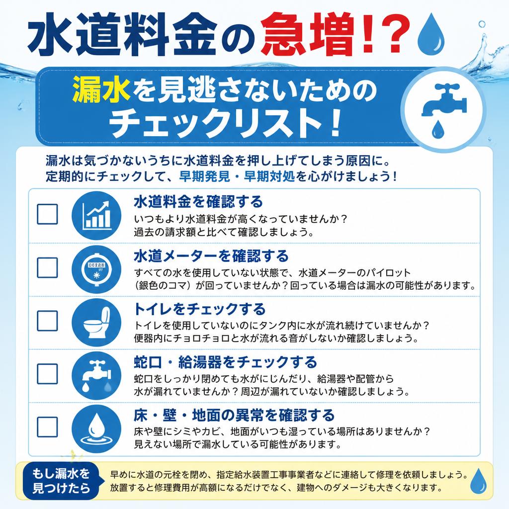 水道料金の急増！？漏水を見逃さないためのチェックリスト！