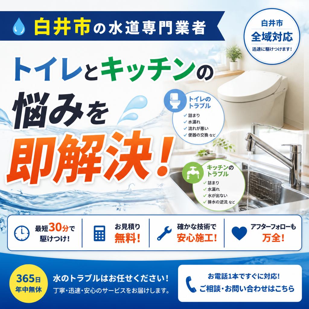 白井市の水道専門業者がトイレとキッチンの悩みを即解決！