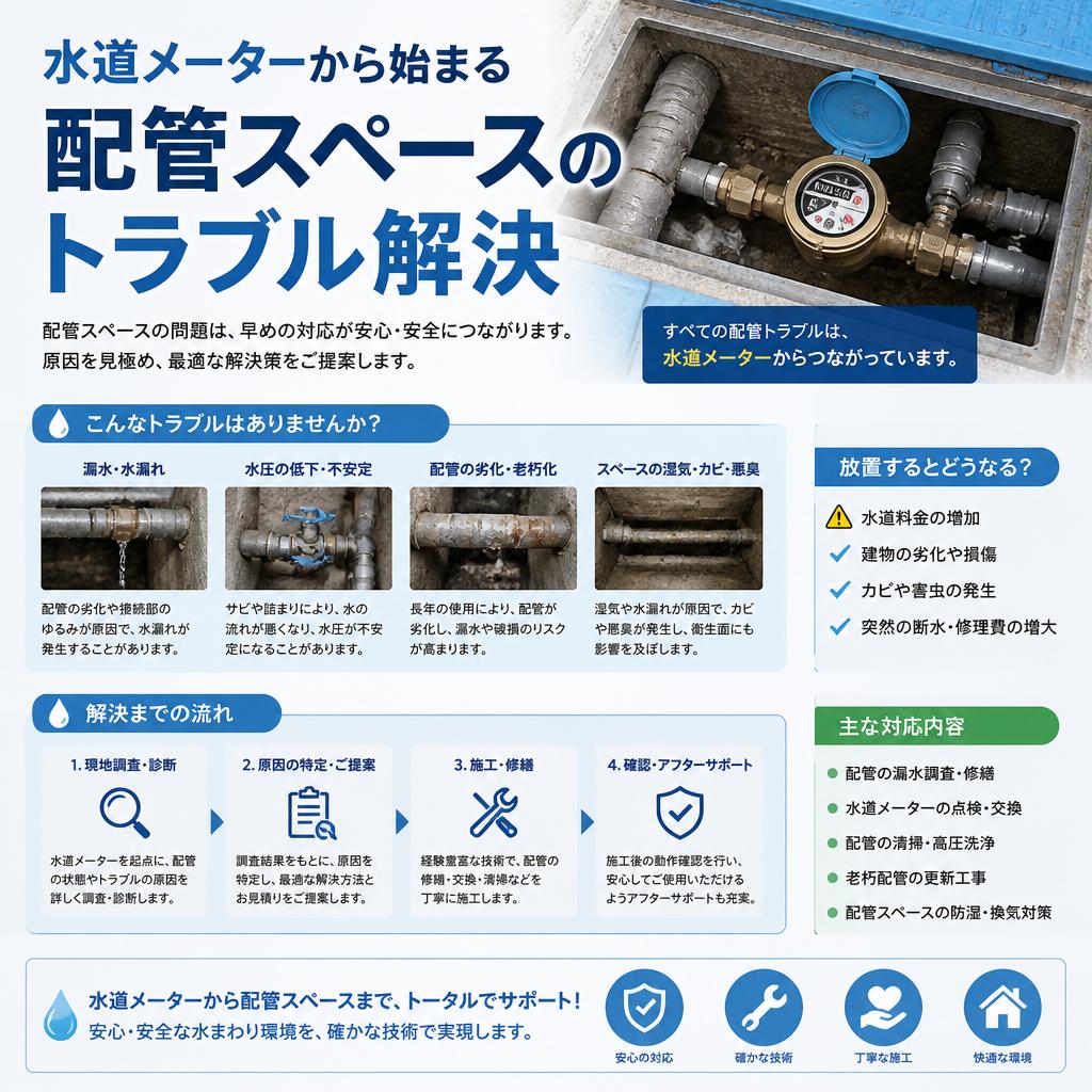 「水道メーターから始まる配管スペースのトラブル解決」