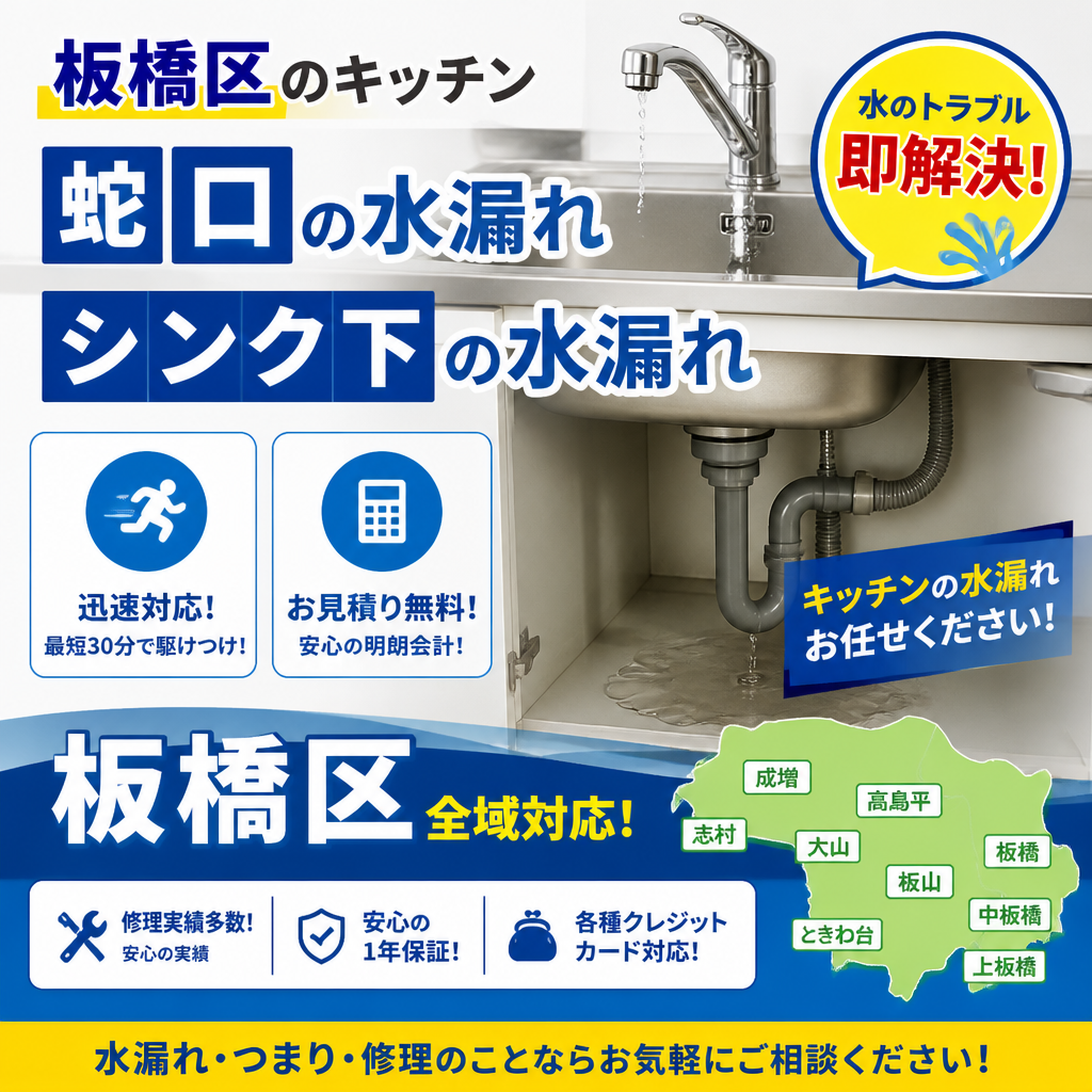 板橋区のキッチン蛇口の水漏れ、迅速対応！