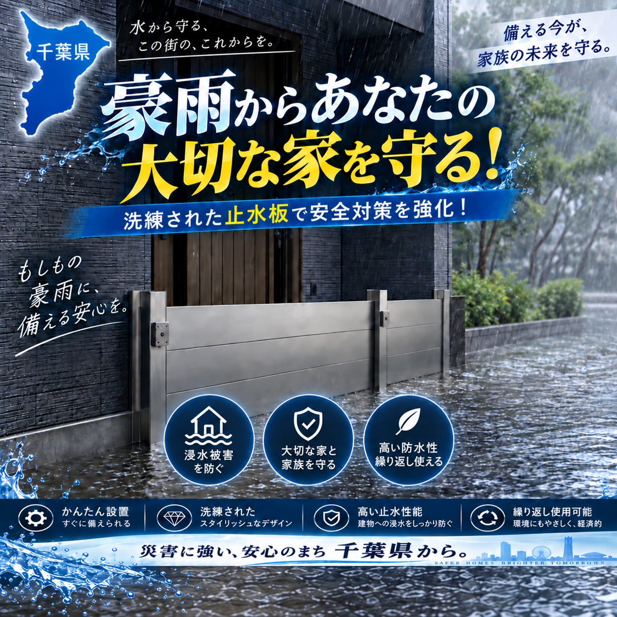 豪雨からあなたの大切な家を守る！洗練された止水版と土嚢代替えで安全対策を強化しよう！