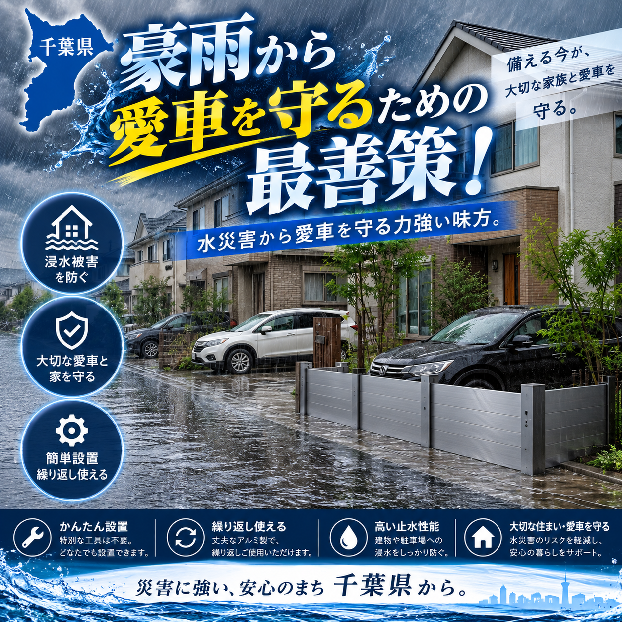 愛車を守るための最善策！水災害から愛車を守る力強い味方。