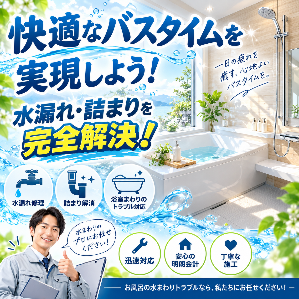 快適なバスタイムを実現しよう！シャワーの水漏れ・詰まりを完全解決！