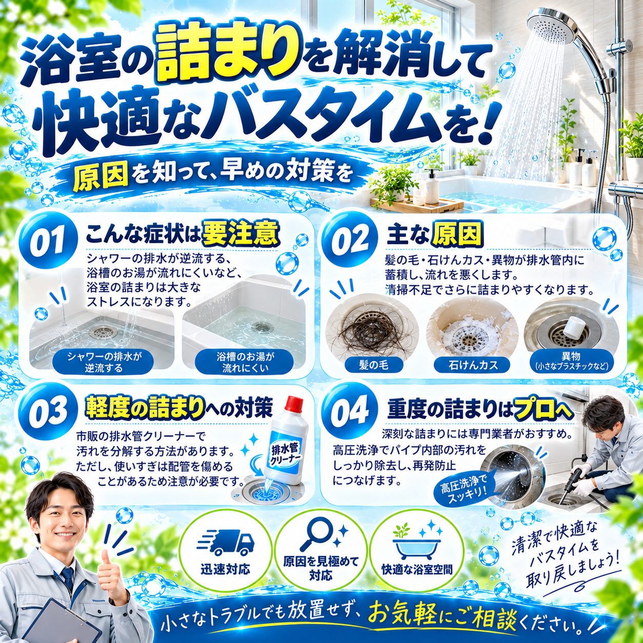 4. よくある浴室の詰まりとその解消法