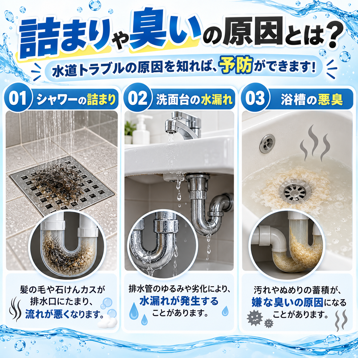 詰まりや臭いの原因とは？