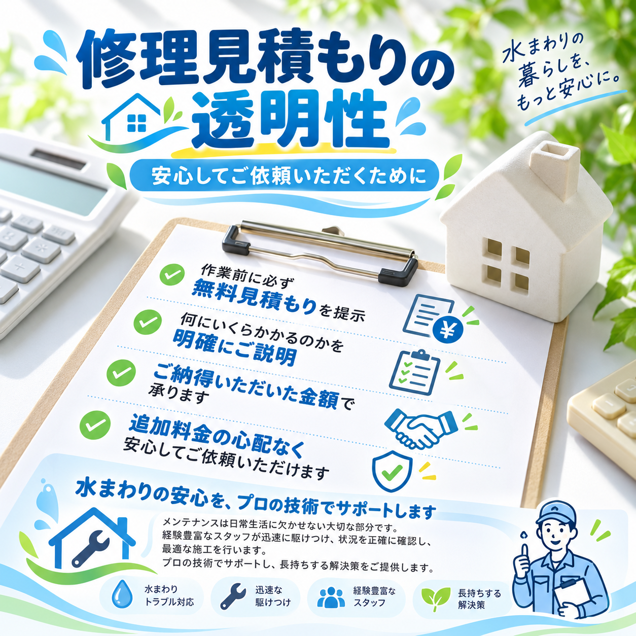 洗面台の臭い・詰まり・水漏れでお困りなら、まずはお気軽にご相談ください